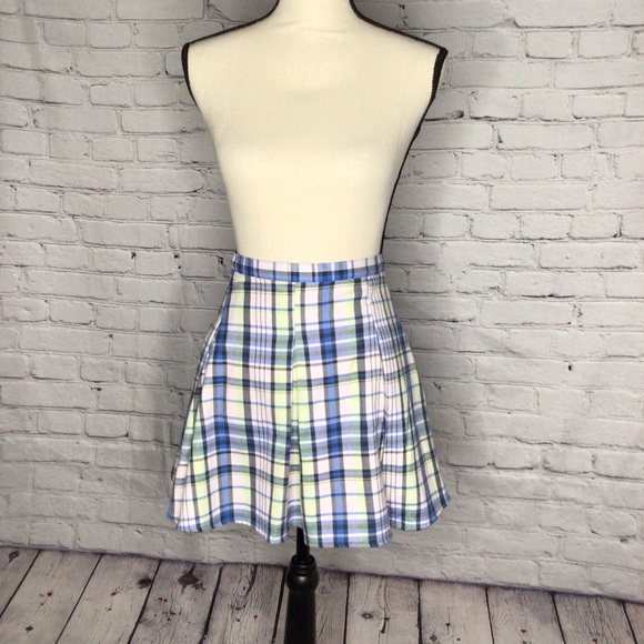 SO Blue Pink Plaid High Rise Pleated Mini Skirt 13 NWT - Picture 1 of 16